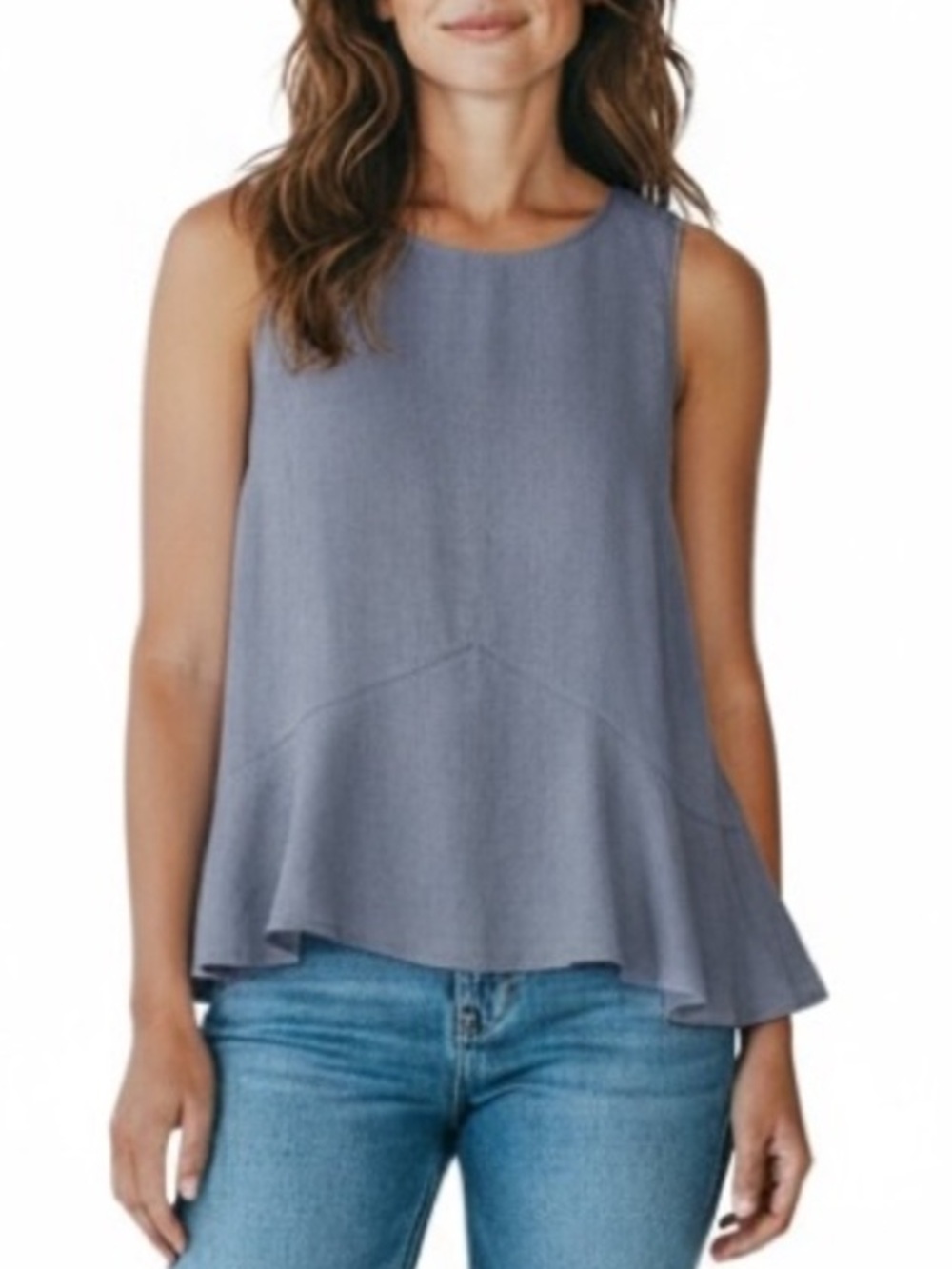 DEREK LAM 10 CROSBY CHAMBRAY BLUE SLEEVELESS ASYMMETRICAL HEM TANK TOP 6